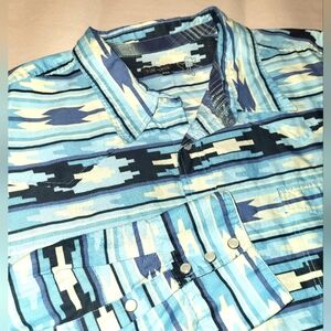 Tin Haul Men's Snap Button Up Shirt Size‎ 3XL  Southwestern Print Blue